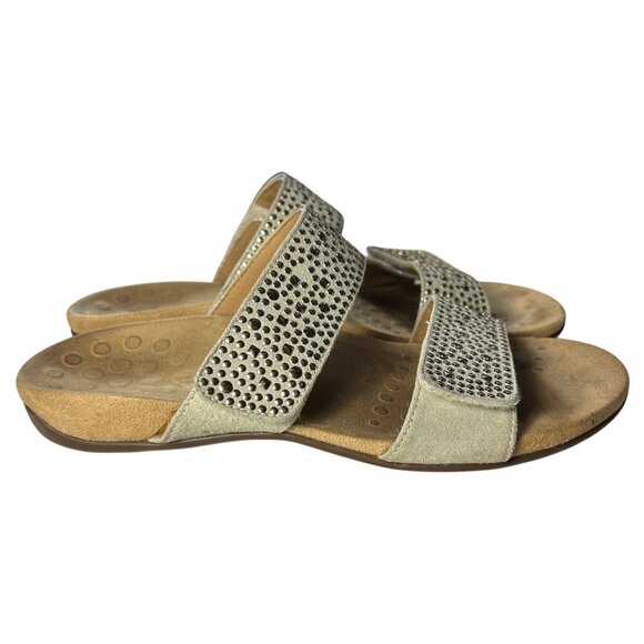 Womens Size 8 Vionic Slide Sandals Arch Support Beige Studded Design - Picture 2 of 12